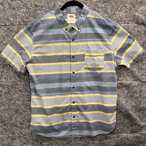 Levi Shirt Men’s XL Blue Yellow Gray Horizontal Stripes Casual Short Sleeve